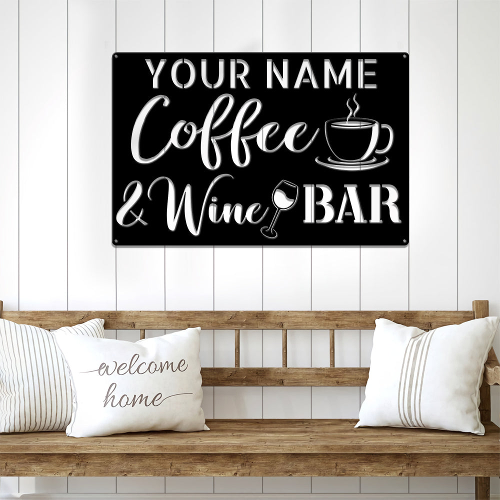 MeMate Coffee & Wine Bar Sign for Bar Decoration, Outdoor Bar Decor, Personalized Metal Sign for Coffee & Bar, Custom Name Signs for Coffee Bar, Large Metal Sign for Outside, Home Bar Gifts