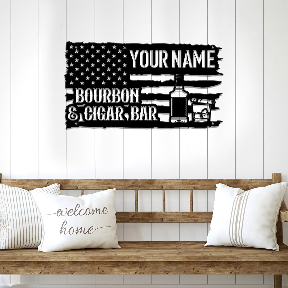 MeMate Bourbon Bar Sign for Bar Decoration, Indoor Outdoor Bar Decor, Personalized Metal Sign for Bar, Custom Name Signs for Bar, Large Metal Sign for Outside, Home Bar Gifts