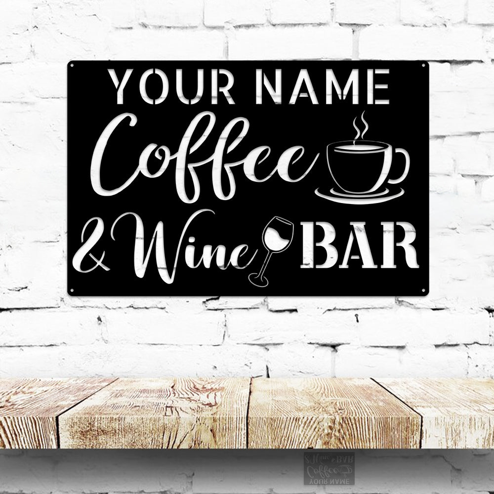 MeMate Coffee & Wine Bar Sign for Bar Decoration, Outdoor Bar Decor, Personalized Metal Sign for Coffee & Bar, Custom Name Signs for Coffee Bar, Large Metal Sign for Outside, Home Bar Gifts