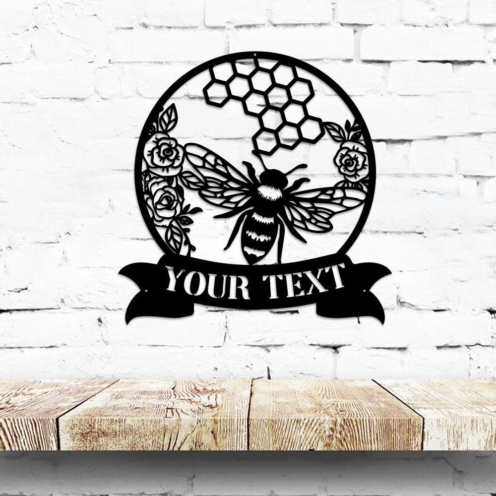 MeMate Garden Sign to Personalize, Bee Farm Sign, Custom Name Sign Metal for Bee Lovers, Bee Garden Art Decorations, Personalized Bee Farm Sign, 8-24 inches Large Metal Sign, Gift for Beekeeper