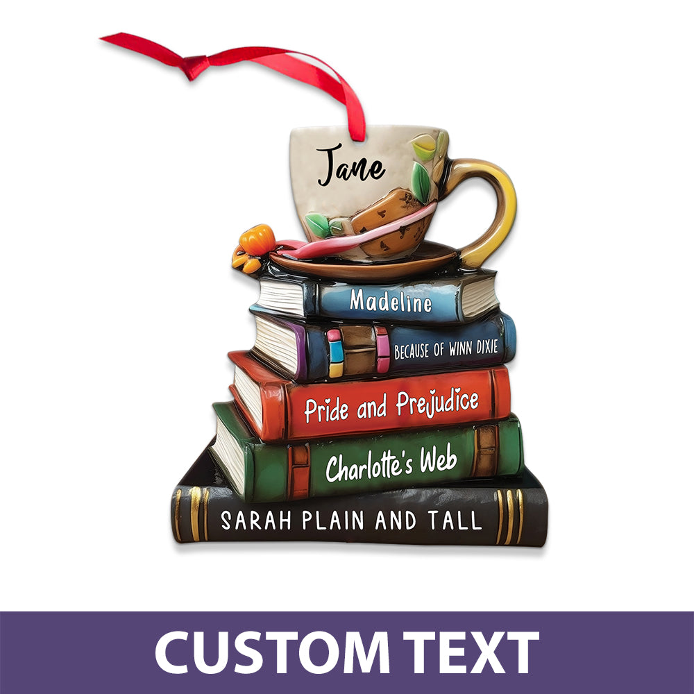 MeMate Custom Name and Books Title, Personalized Book Ornament, Flat Printed Acrylic Ornament Not 3D, Booklovers Ornament, Book Christmas Ornaments Keepsake Decoration for Book Club Family Friends