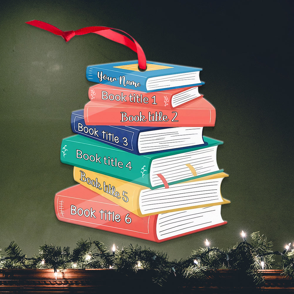 MeMate Personalized Book Ornament, Custom Name and Books Title, Flat Printed Acrylic Ornament Not 3D, Booklovers Ornament, Book Christmas Ornaments Keepsake Decoration for Book Club Family Friends