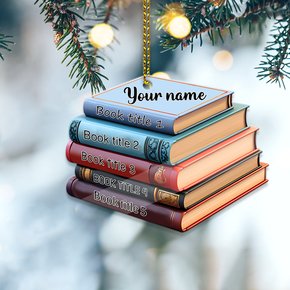 MeMate Personalized Book Ornament, Custom Name and Books Title, Flat Printed Acrylic Ornament Not 3D, Booklovers Ornament, Book Christmas Ornaments Keepsake Decoration for Book Club Family Friends