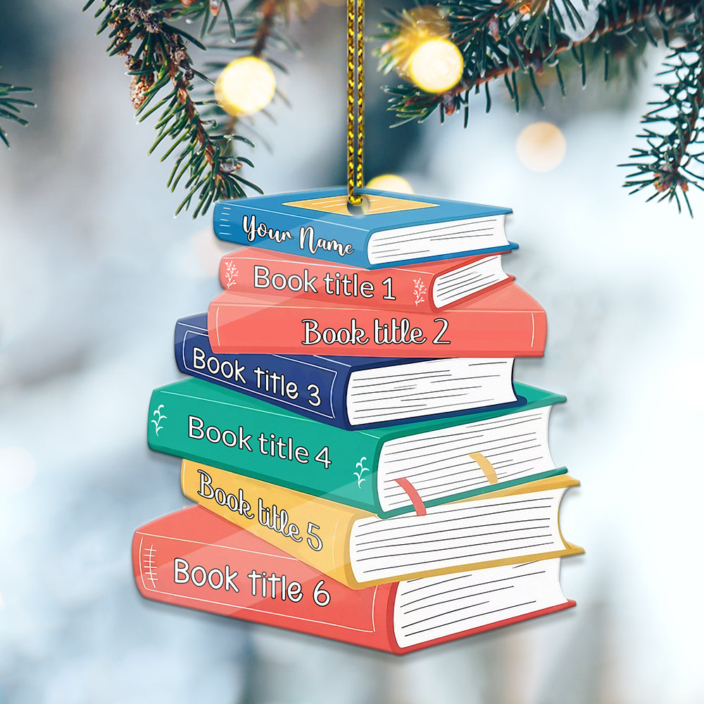 MeMate Personalized Book Ornament, Custom Name and Books Title, Flat Printed Acrylic Ornament Not 3D, Booklovers Ornament, Book Christmas Ornaments Keepsake Decoration for Book Club Family Friends