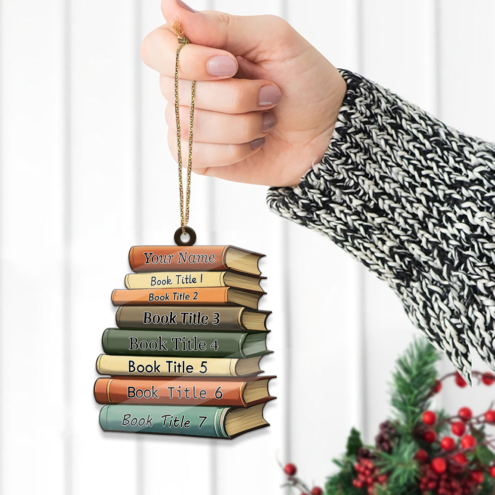 MeMate Personalized Book Ornament, Custom Name and Books Title, Flat Printed Acrylic Ornament Not 3D, Booklovers Ornament, Book Christmas Ornaments Keepsake Decoration for Book Club Family Friends