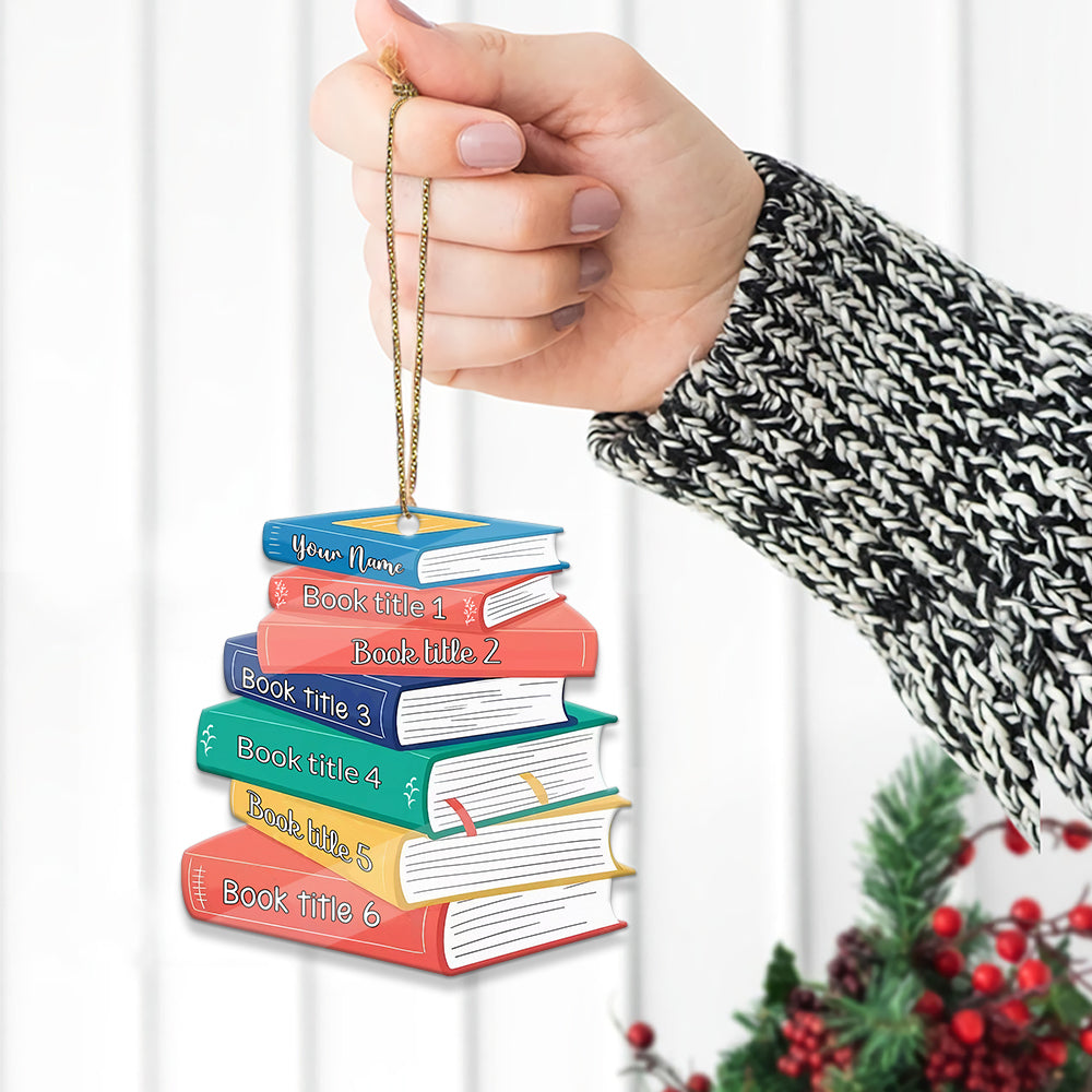MeMate Personalized Book Ornament, Custom Name and Books Title, Flat Printed Acrylic Ornament Not 3D, Booklovers Ornament, Book Christmas Ornaments Keepsake Decoration for Book Club Family Friends