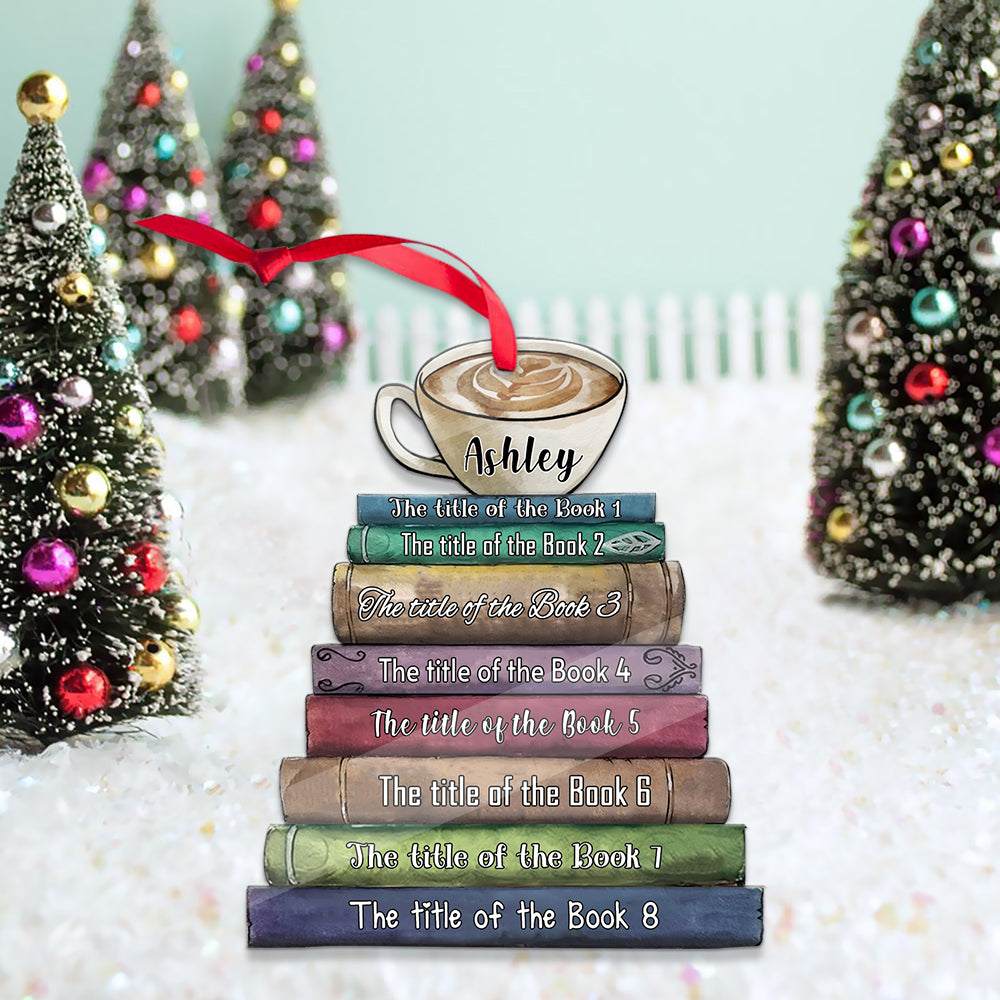 MeMate Personalized Book Ornament, Custom Name and Books Title, Flat Printed Acrylic Ornament Not 3D, Booklovers Ornament, Book Christmas Ornaments Keepsake Decoration for Book Club Family Friends (01)