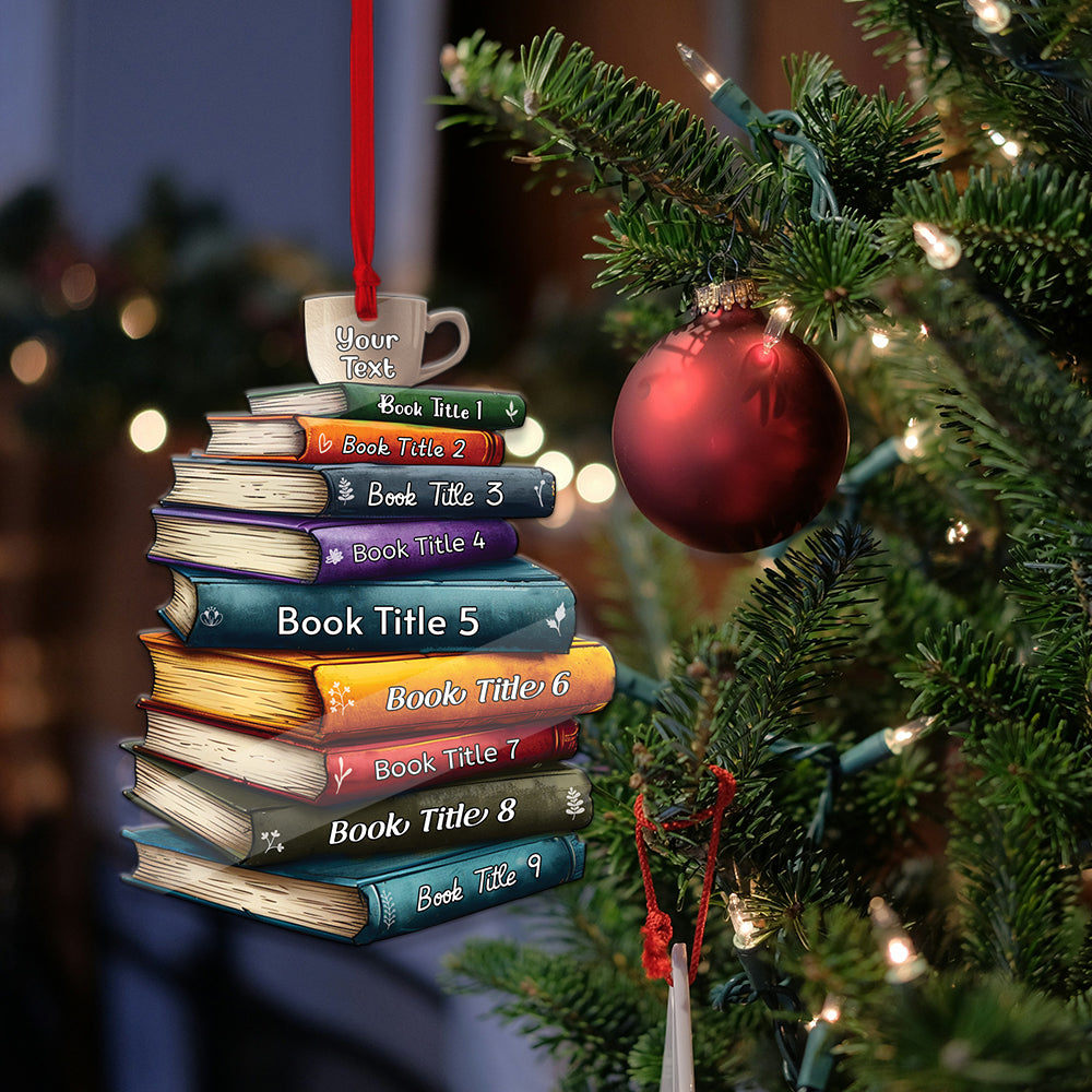 MeMate Custom Name and Books Title, Personalized Book Ornament, Flat Printed Acrylic Ornament Not 3D, Booklovers Ornament, Book Christmas Ornaments Keepsake Decoration for Book Club Family Friends