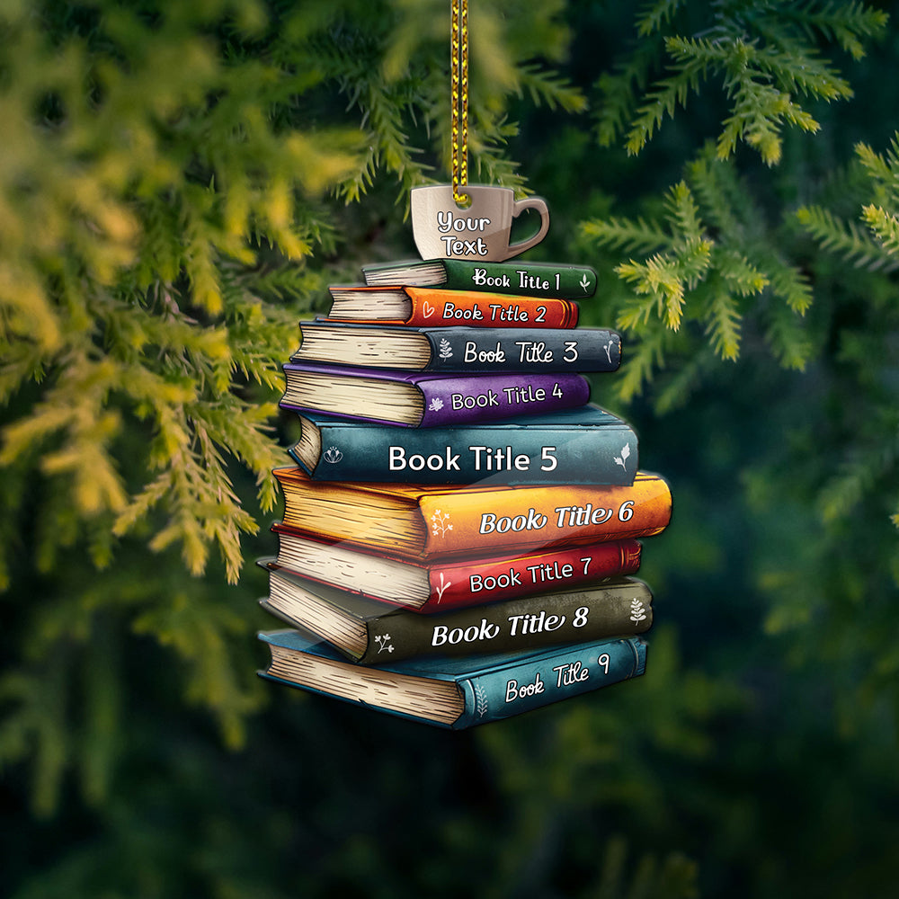 MeMate Custom Name and Books Title, Personalized Book Ornament, Flat Printed Acrylic Ornament Not 3D, Booklovers Ornament, Book Christmas Ornaments Keepsake Decoration for Book Club Family Friends