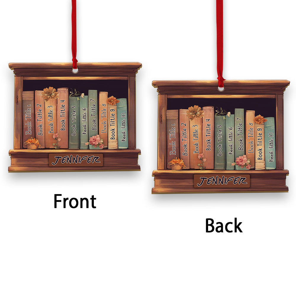 MeMate Personalized Book Ornament, Custom Name and Books Title, Booklovers Ornament, Wooden 2 Layers Book Christmas Ornaments Keepsake Decoration for Book Club Family Friends (02)