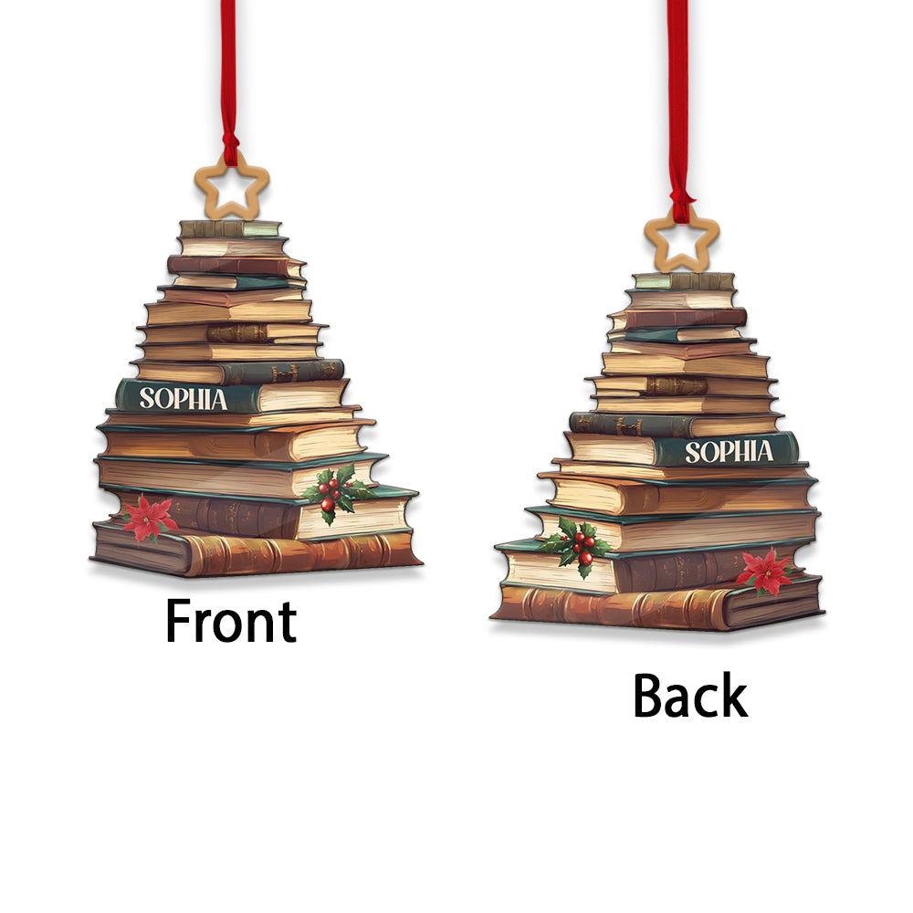 MeMate Personalized Book Ornaments, Custom Name Book Lovers Ornament, Booklovers Ornament for Christmas Tree, Books Christmas Ornaments Keepsake Decoration for Book Club Family Friends