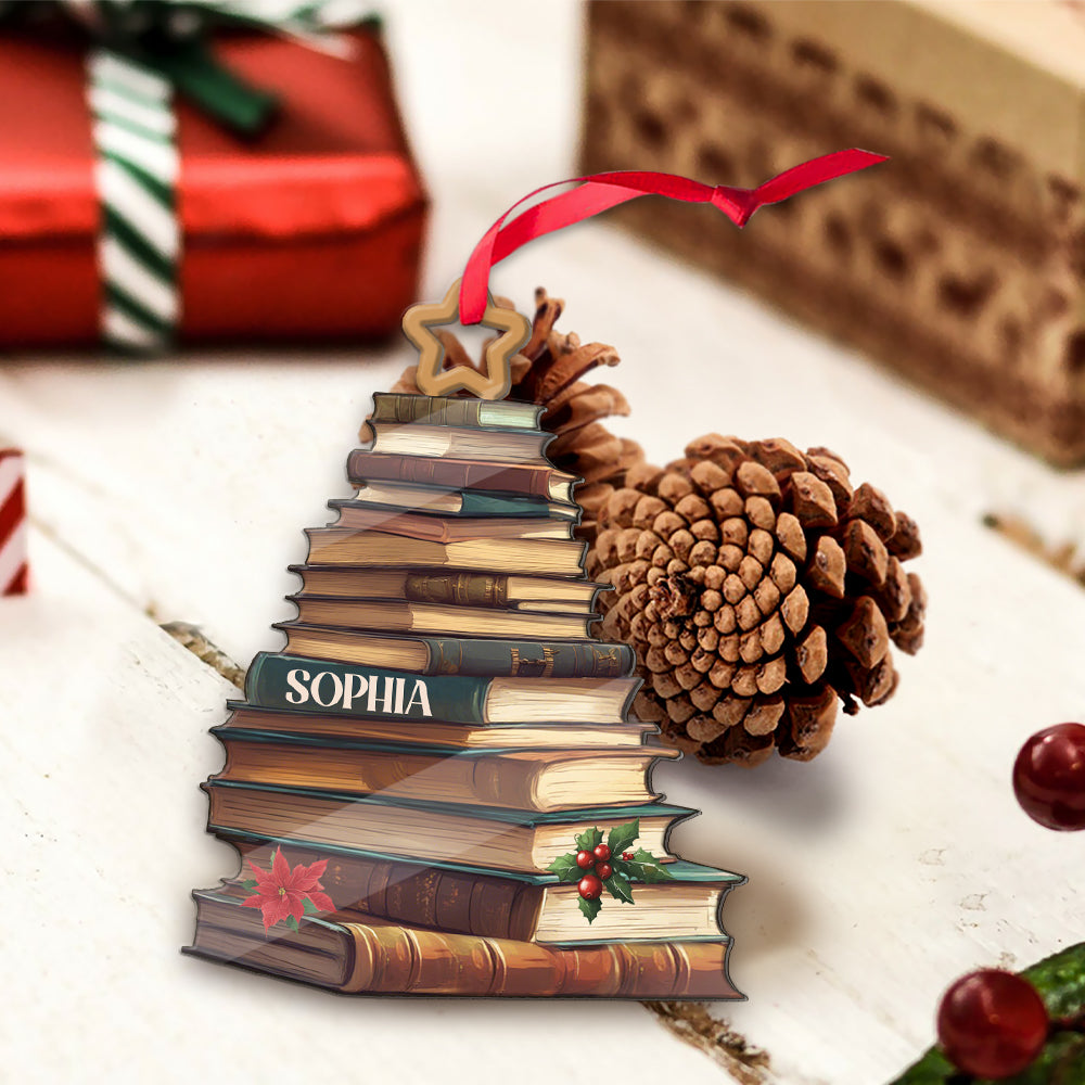 MeMate Personalized Book Ornaments, Custom Name Book Lovers Ornament, Booklovers Ornament for Christmas Tree, Books Christmas Ornaments Keepsake Decoration for Book Club Family Friends