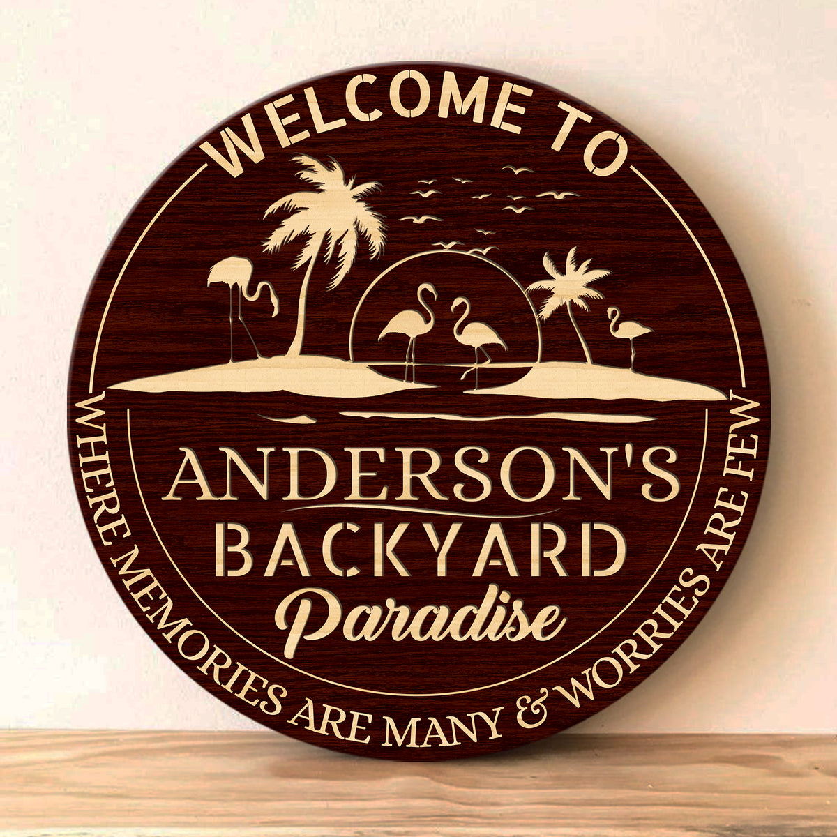 MeMate Backyard Sign, Patio Sign and Decor Outdoor - Personalized Wooden Name Signs for Porch Deck Kitchen Home Wall Decor - Round Chilling and Grilling BBQ Vintage Wood Signs, Housewarming Gifts for Family Friends