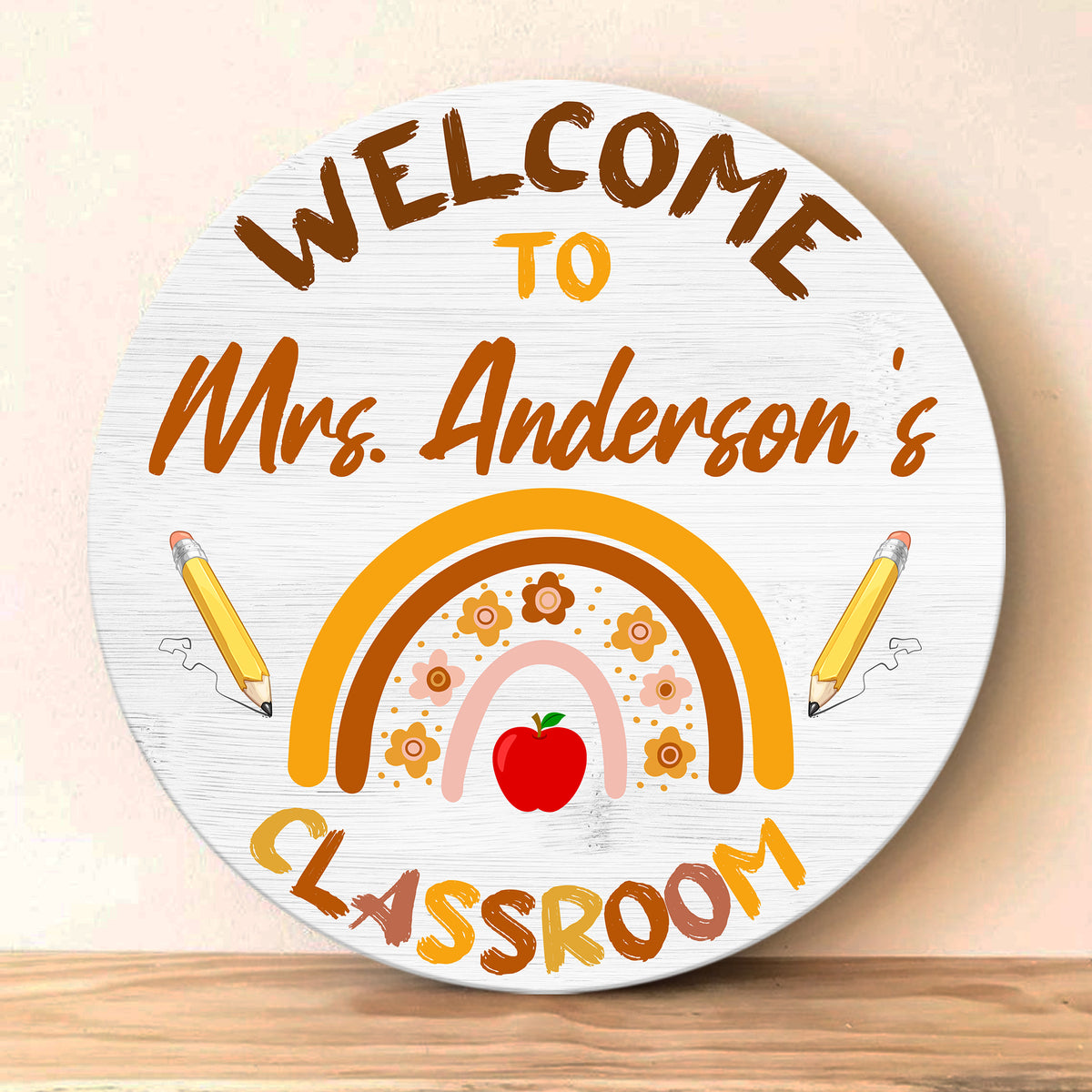 MeMate Personalized Teacher Sign, Classroom Door Wooden Sign, Personalized Teacher Name Sign for Classroom Door Decorations, Wood Custom Teacher Signs Plaque Decor with Name, Boho Rainbow Classroom Decor