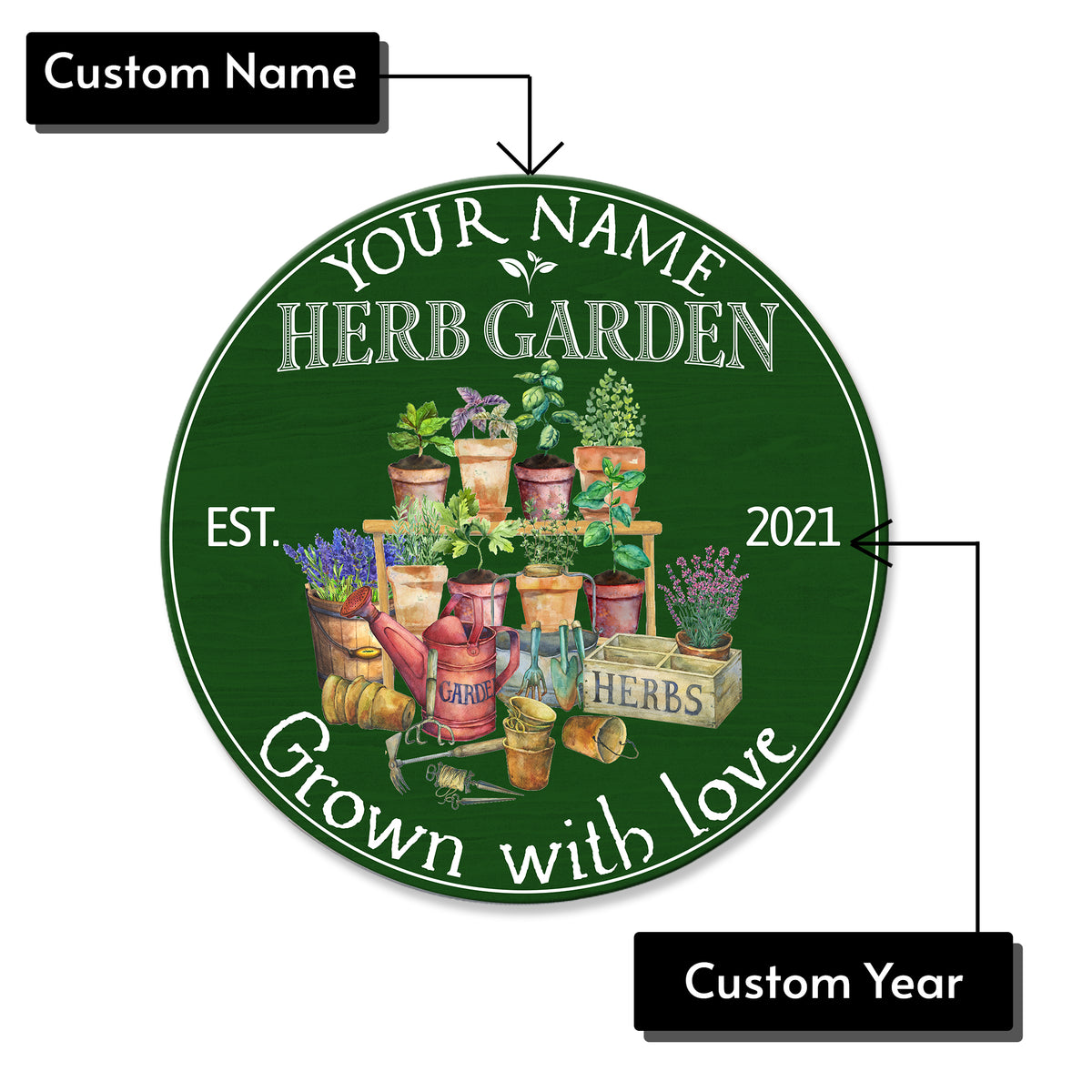 MeMate Herb Garden Signs Outdoor Decor, Personalized Name Wooden Garden Sign, Herb Garden Decor, 4 Sizes Rustic Wood Plaque for Gardeners Gardening Lovers Housewarming Gifts