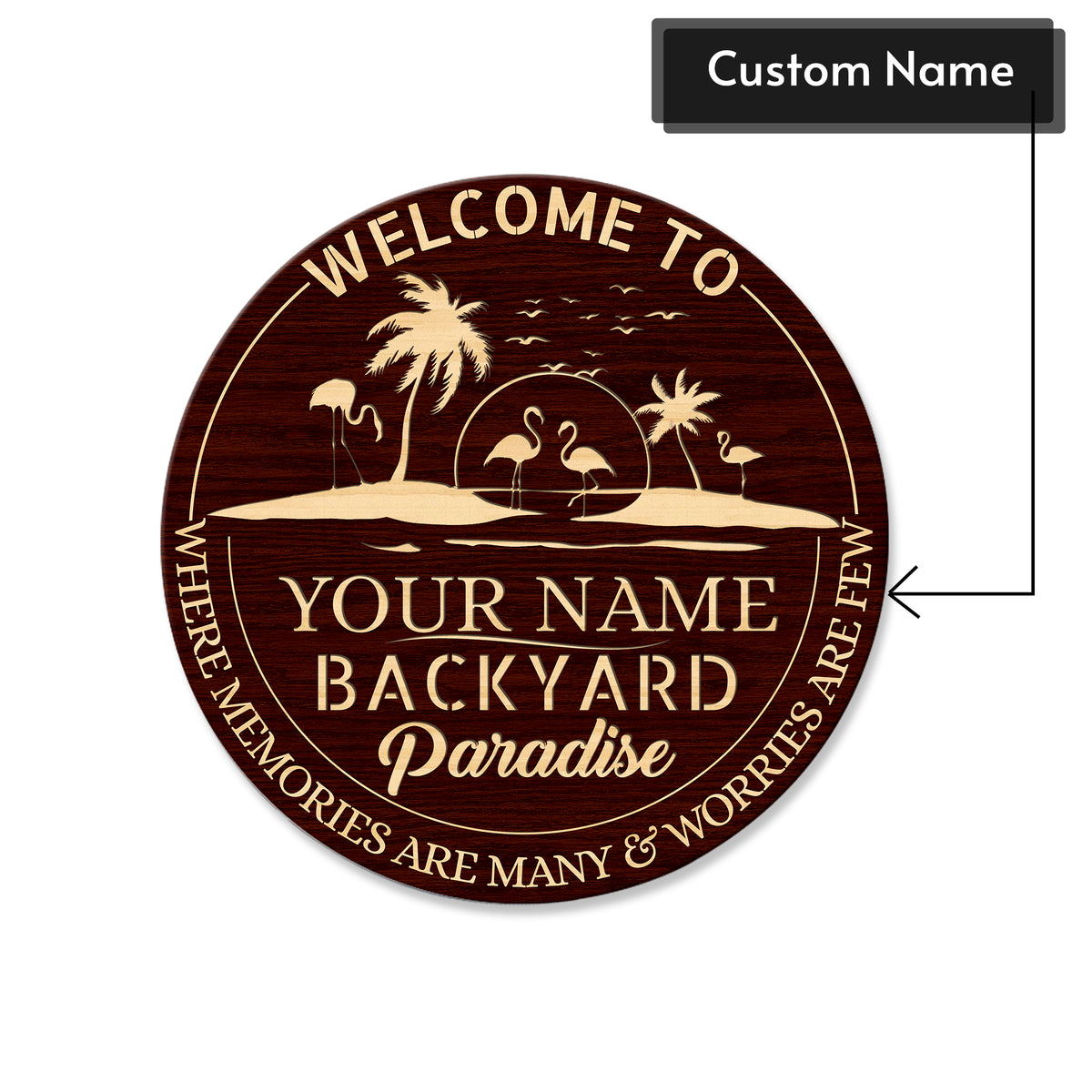 MeMate Backyard Sign, Patio Sign and Decor Outdoor - Personalized Wooden Name Signs for Porch Deck Kitchen Home Wall Decor - Round Chilling and Grilling BBQ Vintage Wood Signs, Housewarming Gifts for Family Friends