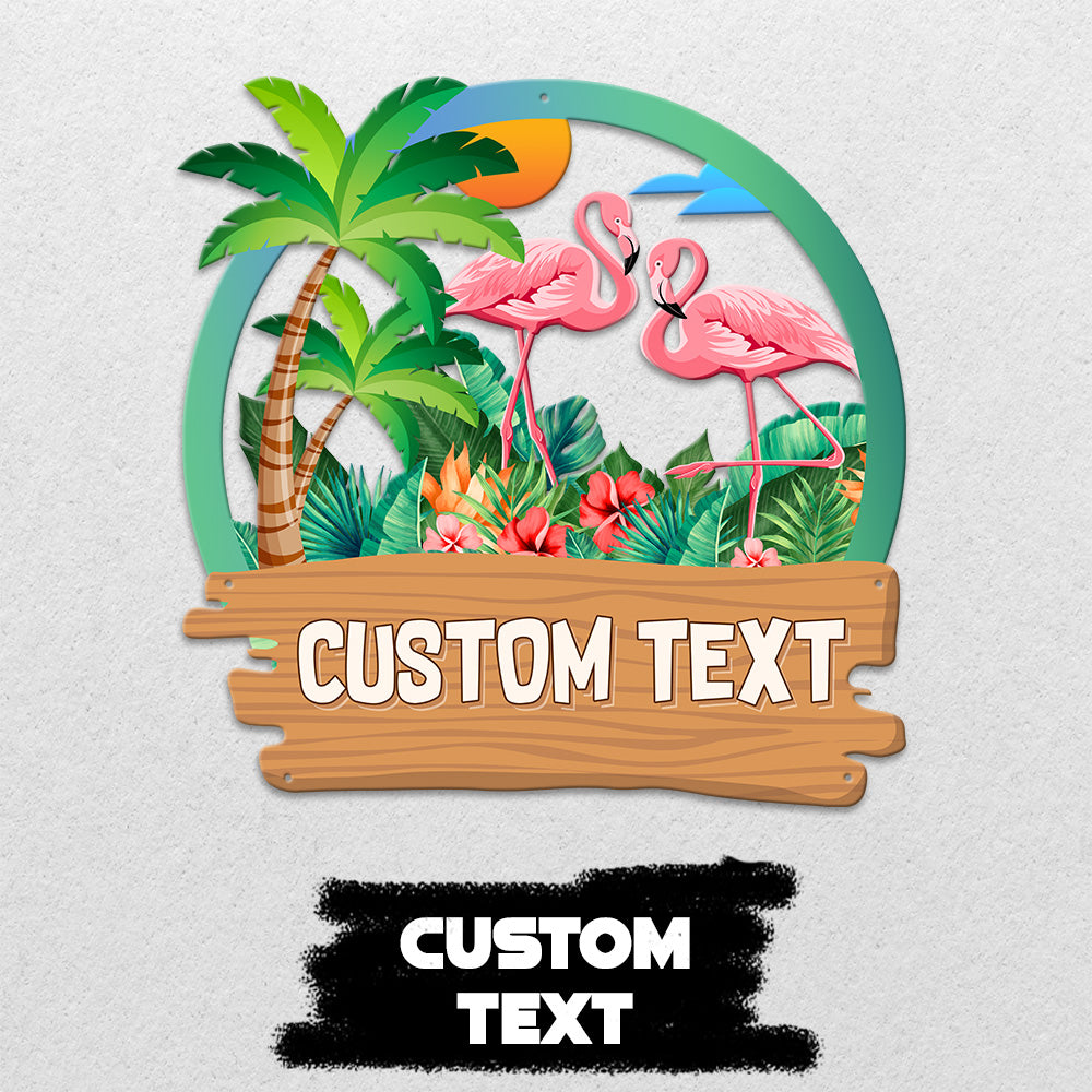 MeMate Flamingo Lounge Signs, Flamingo House Outdoor Décor, Flamingo House Metal Sign, Personalized Flamingo Tropical Sign, Flamingo Metal Sign Housewarming Gift for Family Friend