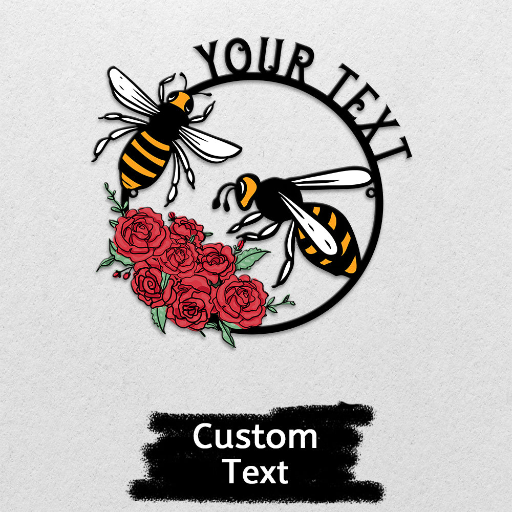 MeMate Personalized Metal Sign Bee, Custom Garden Metal Signs Outdoor Décor, 8" - 24" Garden Signs Metal, Bee Farm Sign, Bee Flowers Garden Signs to Personalize, Shed Shed Sign, Rustic Plaque