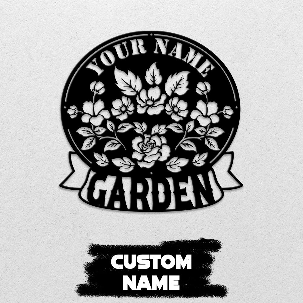 MeMate Flowers Garden Sign, Custom Name Sign Metal for Flowers Lovers, Garden Sign to Personalize, Flowers Art Decorations, Personalized Flowers Sign, 8-24 inches Large Metal Sign, Housewarming Gifts