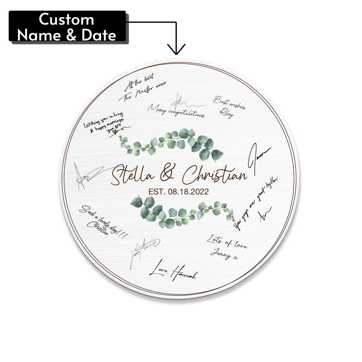 Memate Wedding Guestbook Alternative, Wedding Guest Books Personalized Name and Wedding Date, Wooden Wedding Sign Board for Signature, Custom Rustic Round Wooden Wedding Signs