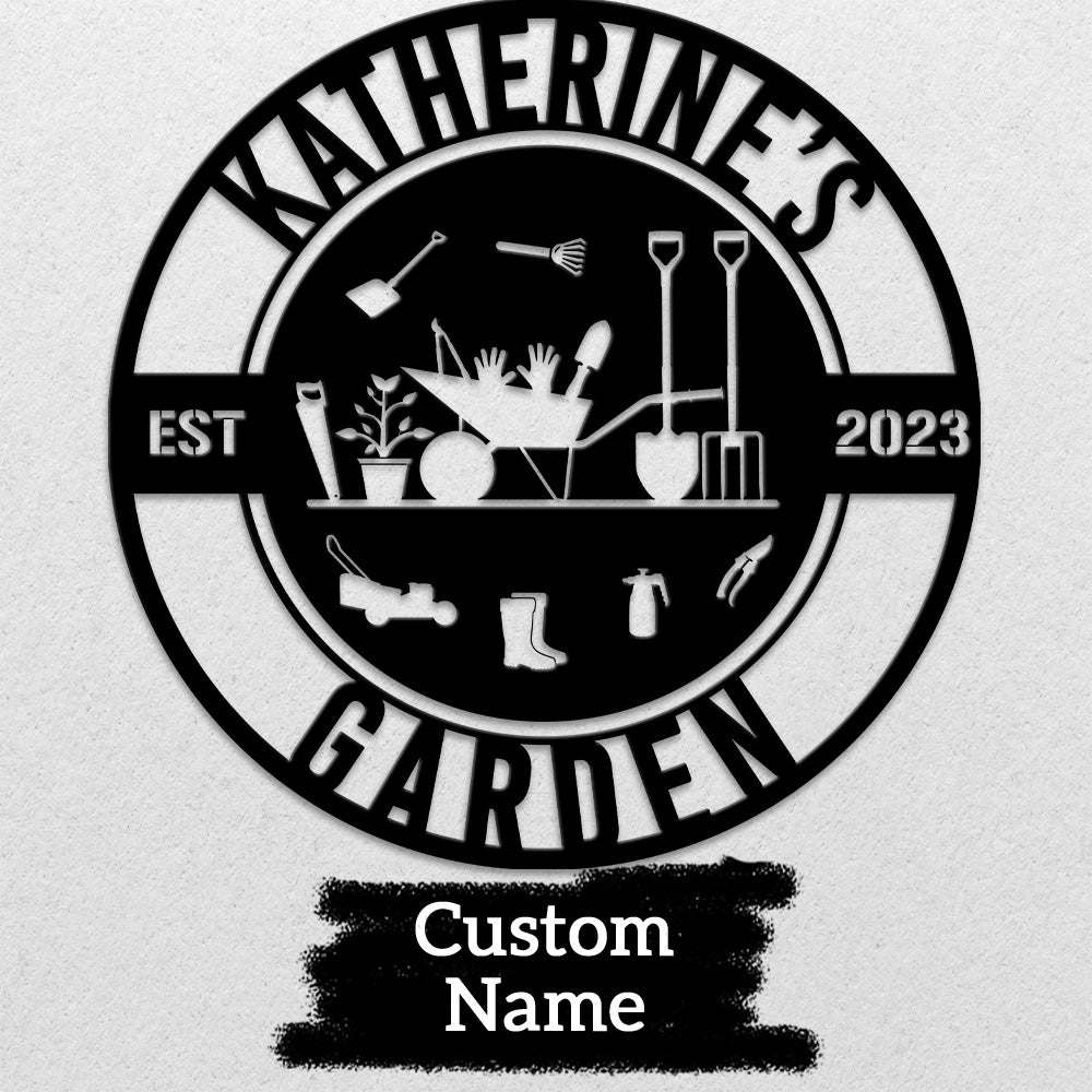 MeMate Garden Signs, Personalized Metal Signs, Garden Sign to Personalize, Large Sign for She Shed Garden, Customized Name Wall Art for Garden Outdoor Decor, Personalized Outdoor Plaque