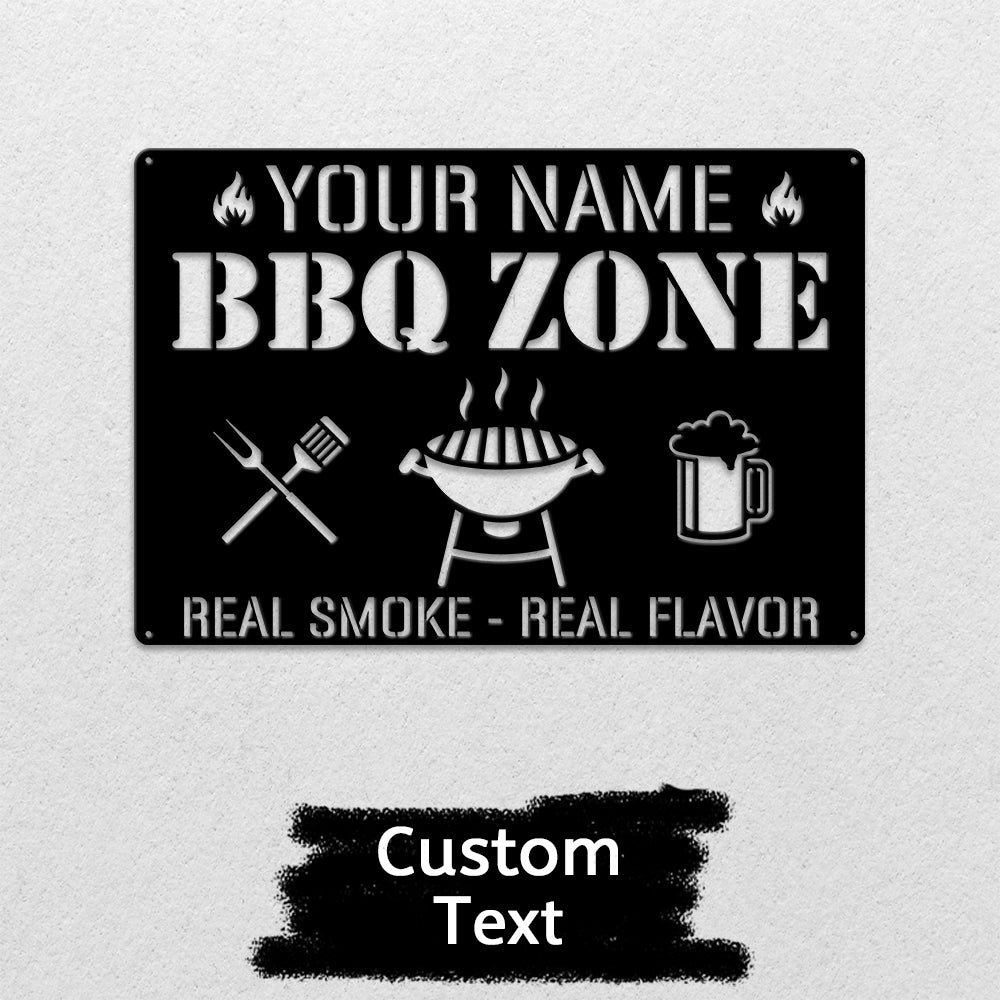 MeMate Metal BBQ Signs, Personalized Barbecue Metal Signs Kitchen Decor, Grill Sign to Personalize, Custom Name Outdoor Plaques, Rustic Decorations for Man Cave