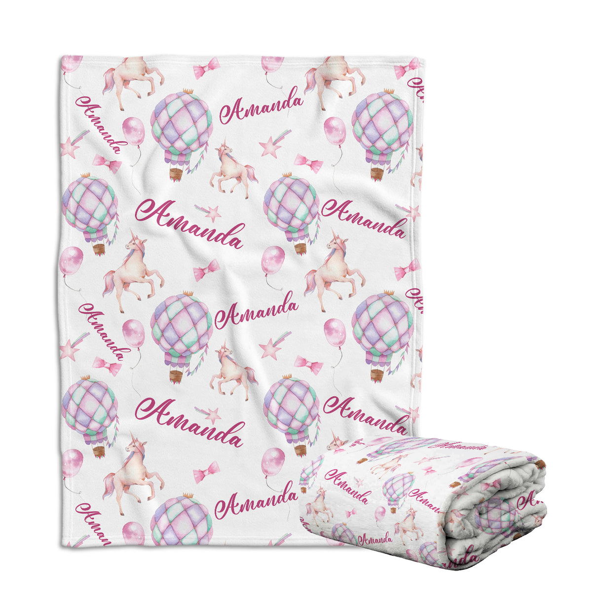 Personalized Pink Airballoon Baby Blankets for Girls, Baby Girl Blanket with Name, Custom Name Baby Blanket, Pink Blankets for Daughter, Swaddle Blanket, Fleece Blanket for Newborn Toddlers Kids