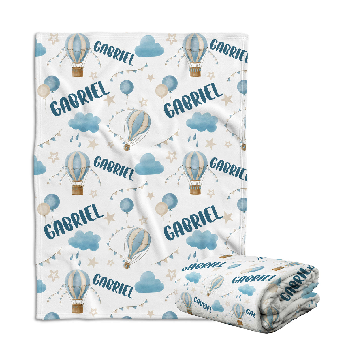 Personalized Blue Airballoon Baby Blankets for Girls, Baby Girl Blanket with Name, Custom Name Baby Blanket, Blue Blankets for Daughter, Swaddle Blanket, Fleece Blanket for Newborn Toddlers Kids