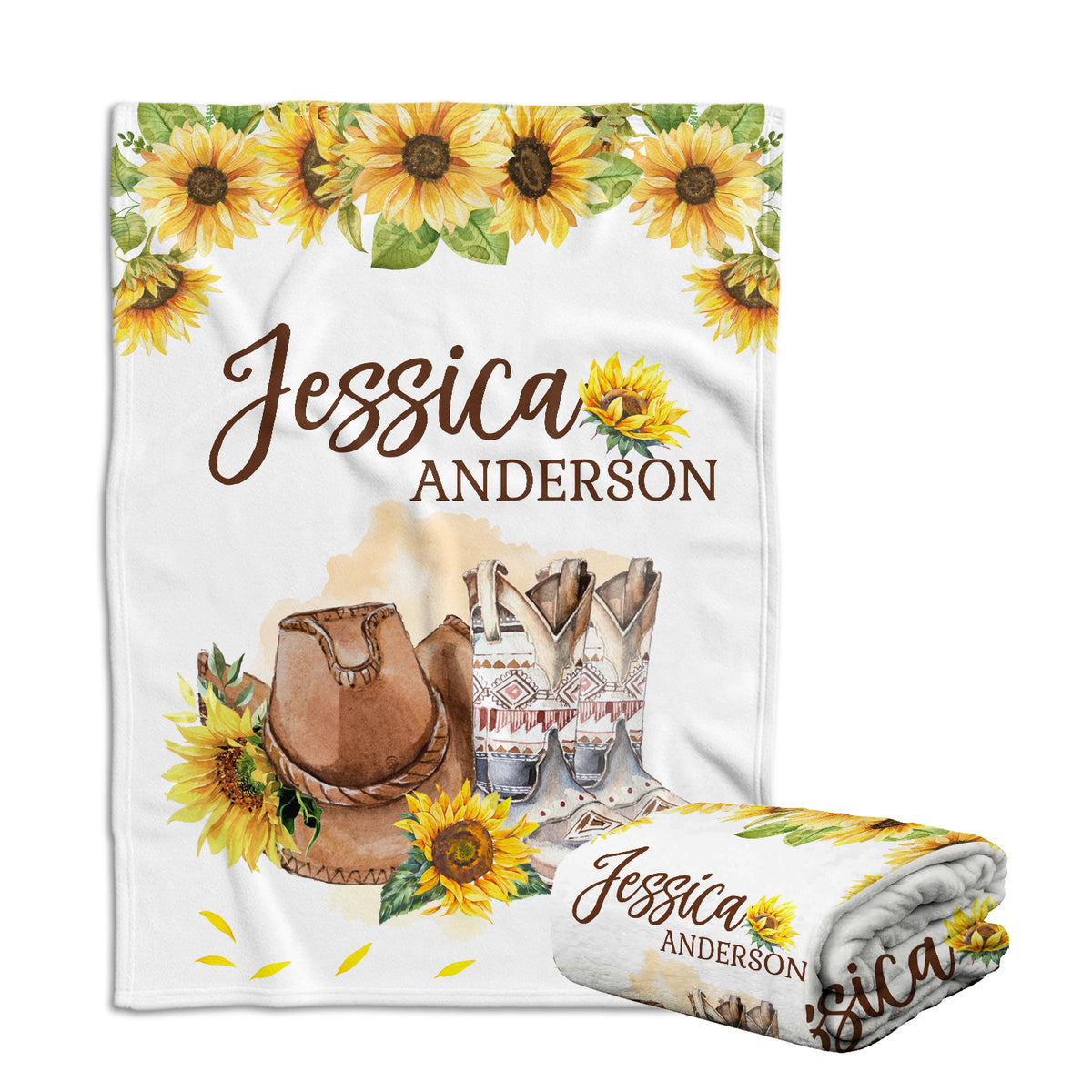 Western Baby Blankets Girl, Personalized Baby Blankets for Girls, Custom Baby Cowgirl Blankets with Sunflowers, Floral Swaddle Blankets, Plush Blankets for Newborn Infant Daughter Granddaughter