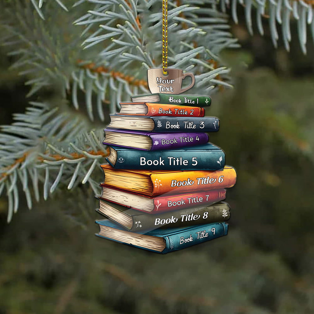MeMate Custom Name and Books Title, Personalized Book Ornament, Flat Printed Acrylic Ornament Not 3D, Booklovers Ornament, Book Christmas Ornaments Keepsake Decoration for Book Club Family Friends