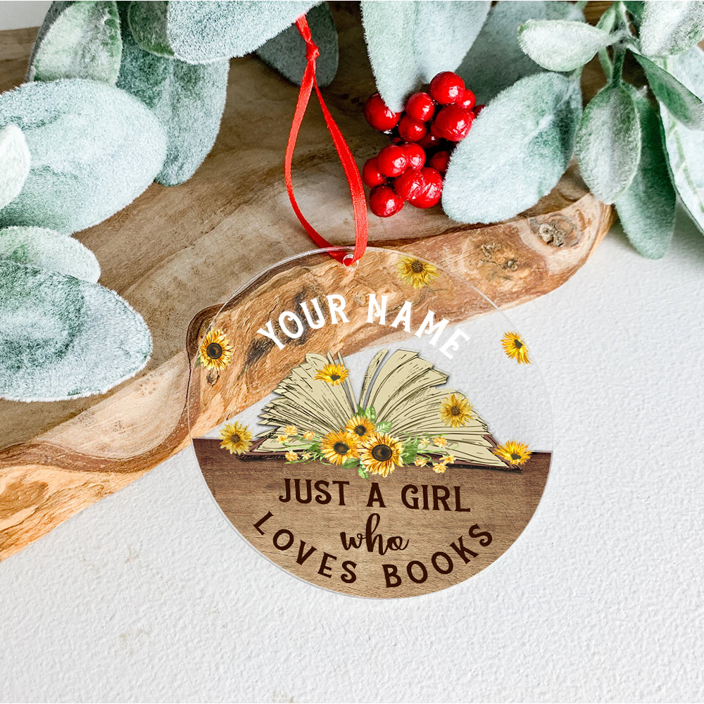 MeMate Personalized Book Ornaments, Custom Name Book Lovers Ornament, Booklovers Ornament for Girl, Books Christmas Ornaments Keepsake Decoration for Book Club Family Friends, Transparent Ornament