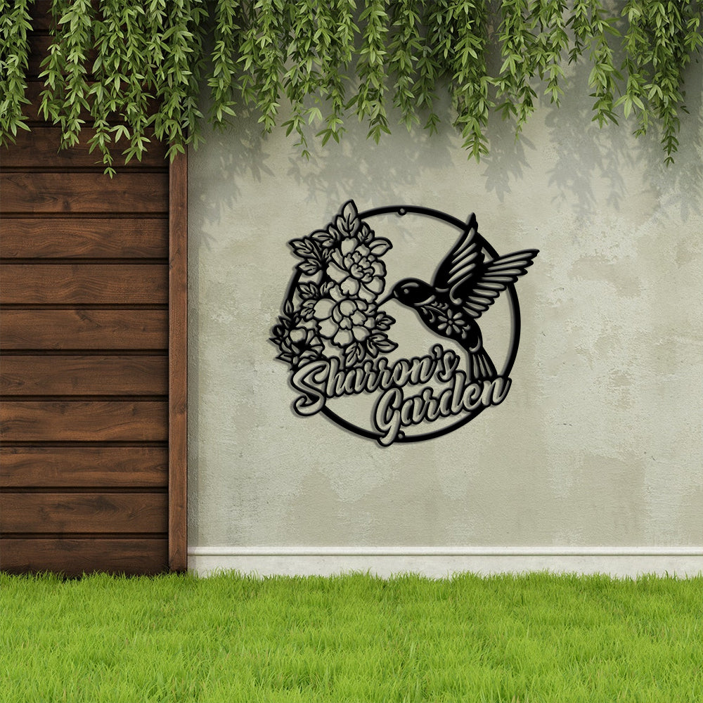 MeMate Personalized Metal Sign Hummingbird, Custom Garden Metal Signs Outdoor Décor, 8" - 24" Garden Signs Metal, HummingbirdSign, Hummingbird Flowers Garden Signs to Personalize, Shed Shed Sign