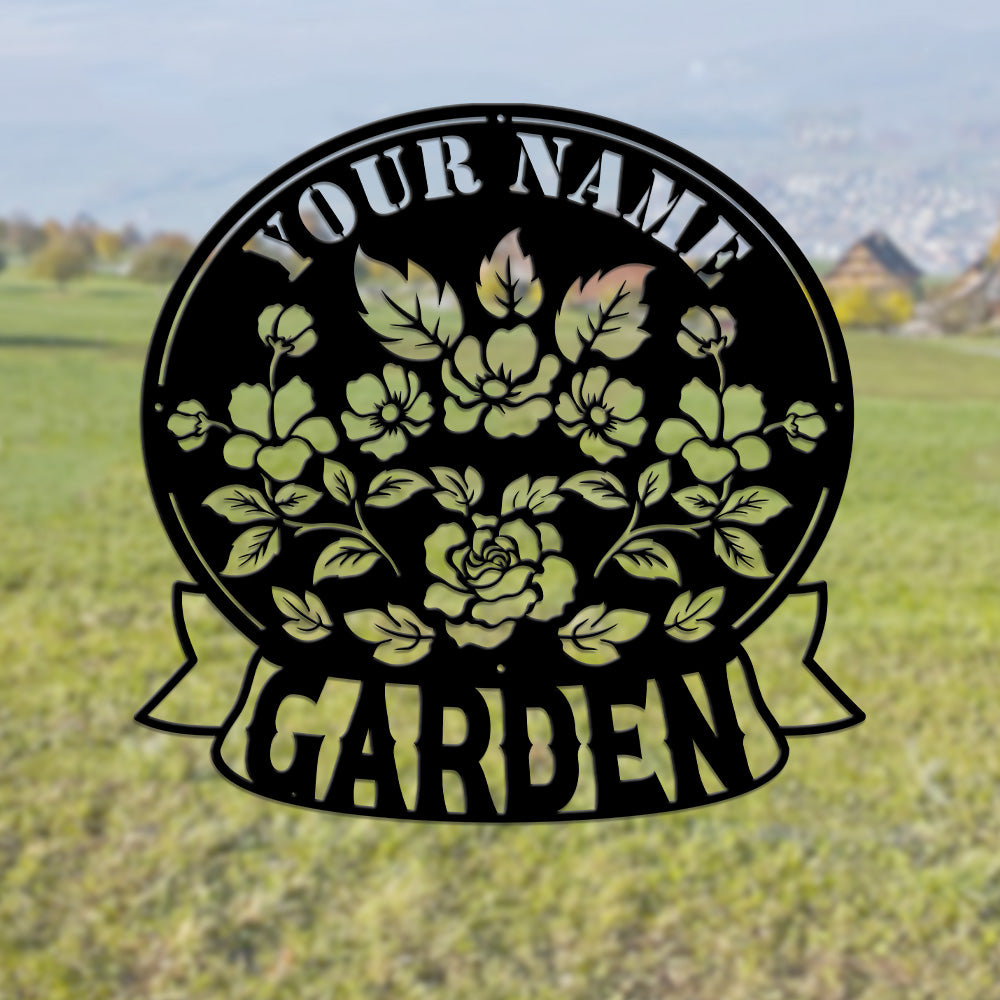 MeMate Flowers Garden Sign, Custom Name Sign Metal for Flowers Lovers, Garden Sign to Personalize, Flowers Art Decorations, Personalized Flowers Sign, 8-24 inches Large Metal Sign, Housewarming Gifts