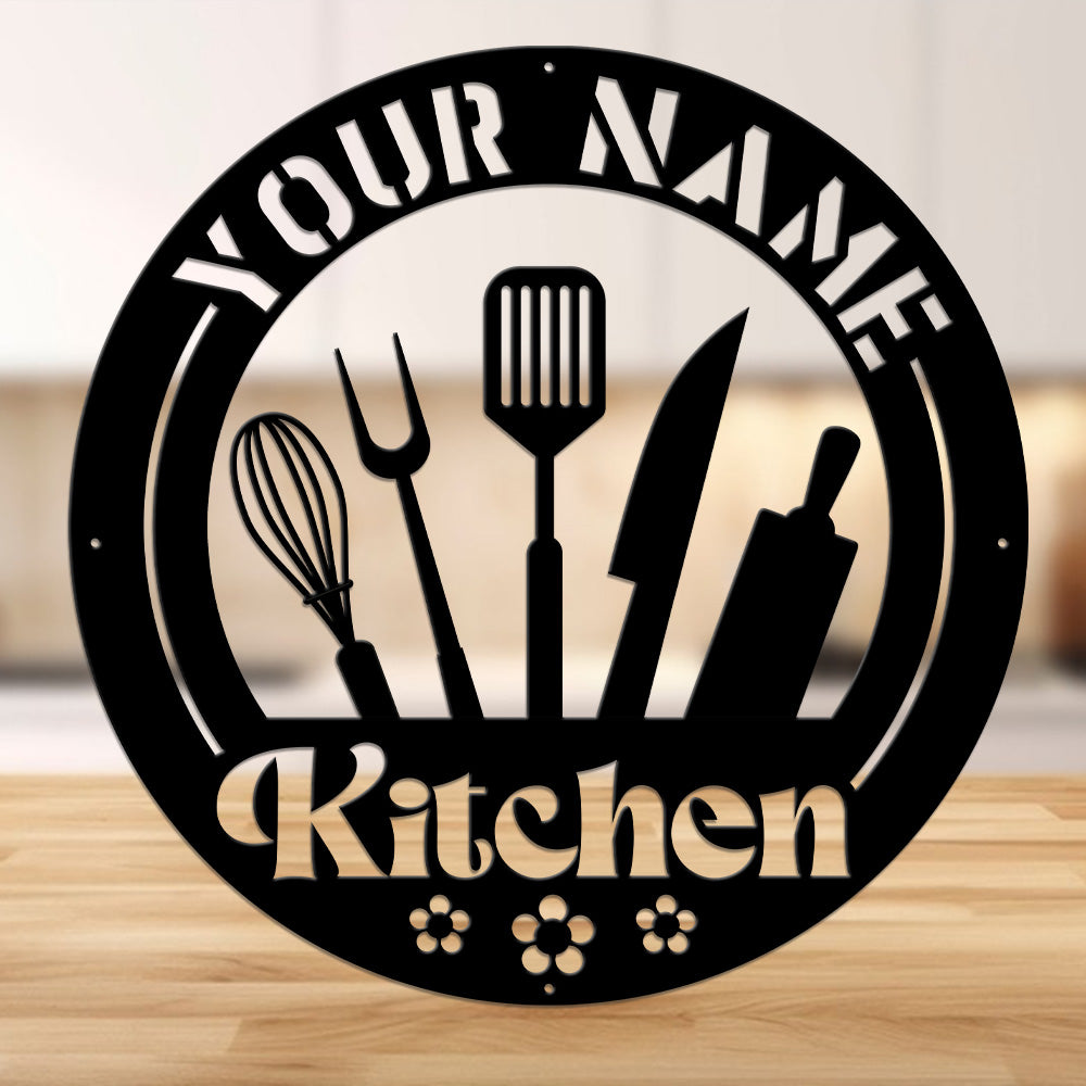 MeMate Kitchen Sign, Personalized Metal Name Signs, Custom Kitchen Sign for Indoor Kitchen Home Wall Décor, Kitchen Signs for Home Decor, Housewarming Gift for Mom Wife Grandmother Friend Family