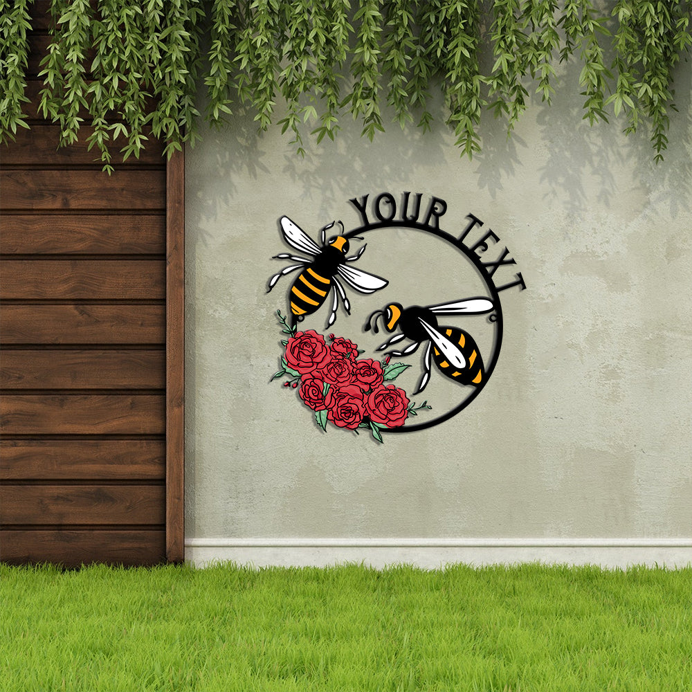 MeMate Personalized Metal Sign Bee, Custom Garden Metal Signs Outdoor Décor, 8" - 24" Garden Signs Metal, Bee Farm Sign, Bee Flowers Garden Signs to Personalize, Shed Shed Sign, Rustic Plaque