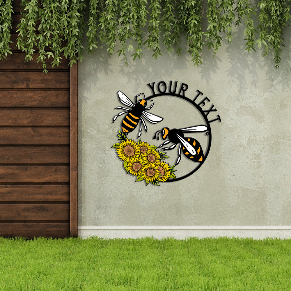 MeMate Personalized Metal Sign Bee, Custom Garden Metal Signs Outdoor Décor, 8" - 24" Garden Signs Metal, Bee Farm Sign, Bee Flowers Garden Signs to Personalize, Shed Shed Sign, Rustic Plaque