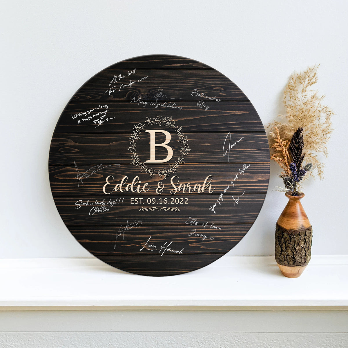 Memate Wedding Guestbook Alternative, Wedding Guest Books Personalized, Wooden Wedding Guess Book Sign Board for Signature, Custom Wedding Signs Name Date, Rustic Round Wedding Book Alternative
