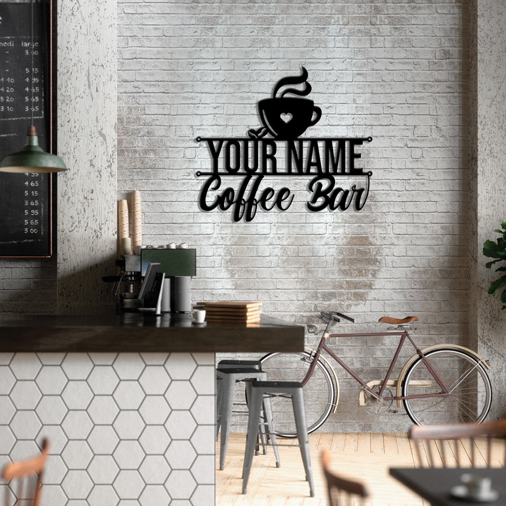 MeMate Coffee Bar Sign for Bar Decoration, Outdoor Bar Decor, Personalized Metal Sign for Coffee & Bar, Custom Name Signs for Coffee Bar, Large Metal Sign for Outside, Home Bar Gifts