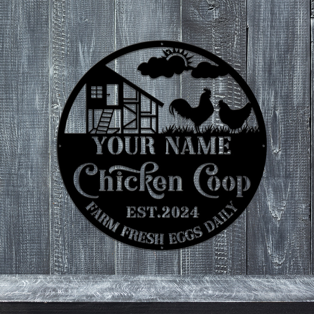 MeMate Chicken Coop Signs for Farmhouse Decoration, Hen House Decor, Metal Signs Outdoor Decor, Personalized Name Sign for Chicken Coops, 8-24 inches Large Metal Sign, Farm Sign, Housewarming Gifts