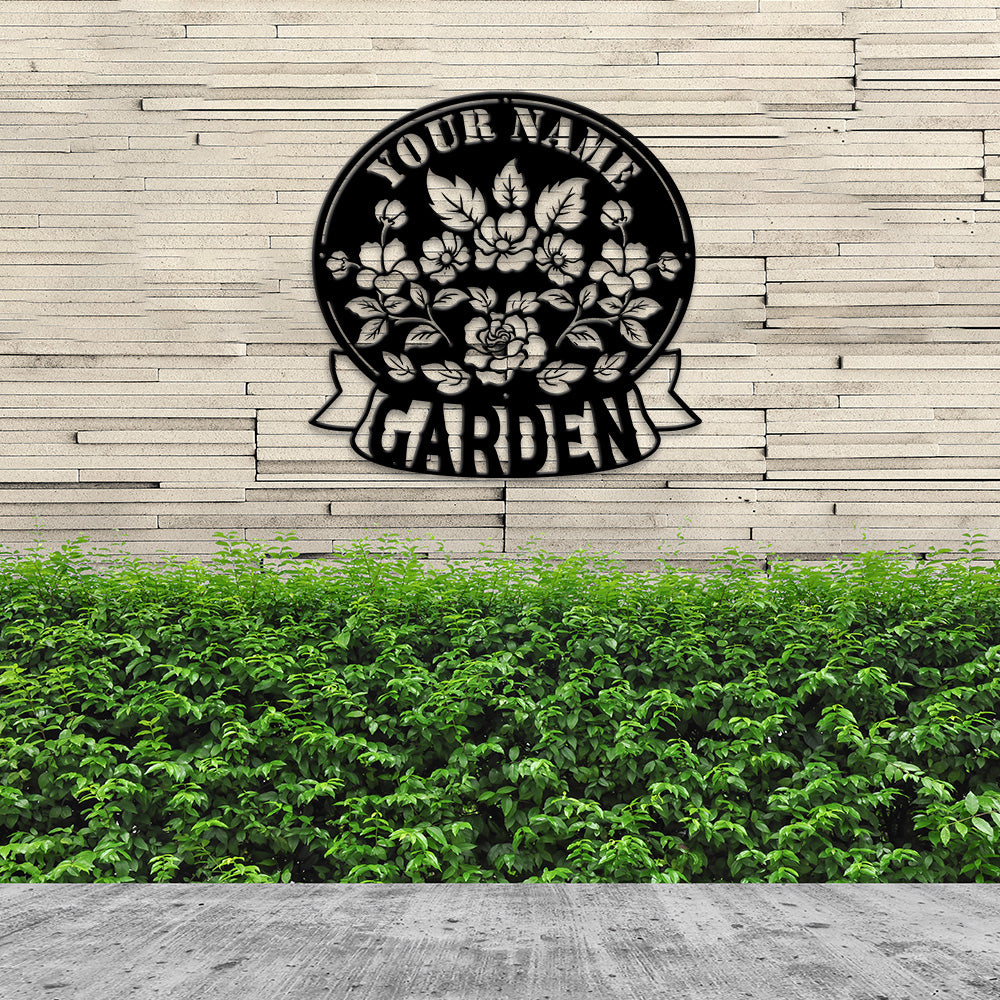 MeMate Flowers Garden Sign, Custom Name Sign Metal for Flowers Lovers, Garden Sign to Personalize, Flowers Art Decorations, Personalized Flowers Sign, 8-24 inches Large Metal Sign, Housewarming Gifts