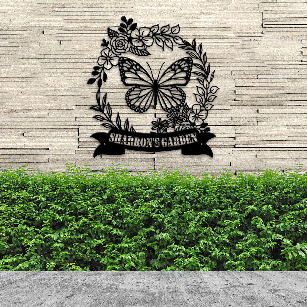 MeMate Flowers Garden Signs, Floral Garden Sign to Personalize, Personalized Metal Signs, Customized Name Wall Art for Garden Outdoor Decor, Large Outdoor Plaque Sign for She Shed, Potting Shed