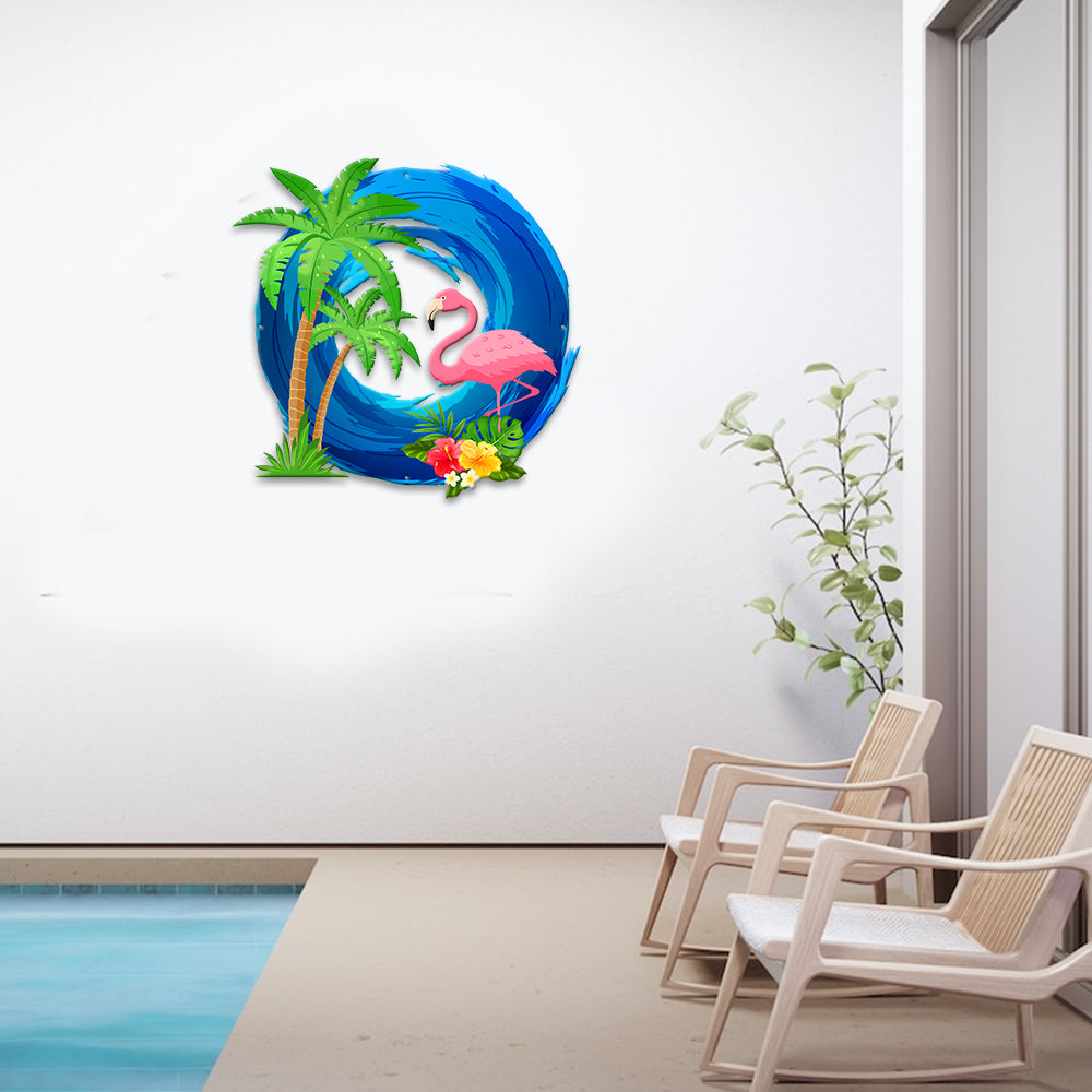 MeMate Pink Flamingo Sign Decor, Outdoor Décor for Backyard, Patio, Pool, Kitchen, Lounge, Flamingo Outdoor Sign, Metal Sign Housewarming Gift for Family Friend