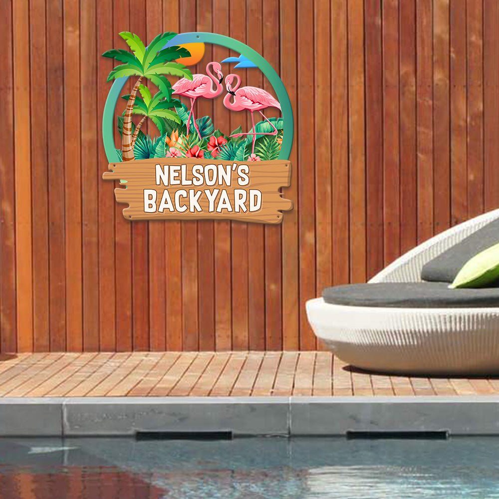 MeMate Flamingo Lounge Signs, Flamingo House Outdoor Décor, Flamingo House Metal Sign, Personalized Flamingo Tropical Sign, Flamingo Metal Sign Housewarming Gift for Family Friend