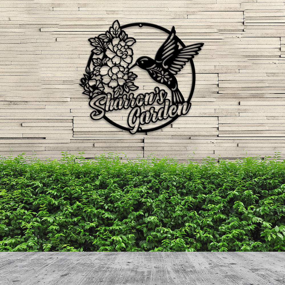 MeMate Personalized Metal Sign Hummingbird, Custom Garden Metal Signs Outdoor Décor, 8" - 24" Garden Signs Metal, HummingbirdSign, Hummingbird Flowers Garden Signs to Personalize, Shed Shed Sign