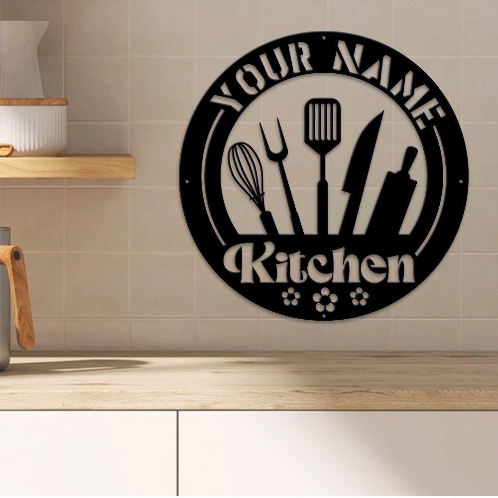MeMate Kitchen Sign, Personalized Metal Name Signs, Custom Kitchen Sign for Indoor Kitchen Home Wall Décor, Kitchen Signs for Home Decor, Housewarming Gift for Mom Wife Grandmother Friend Family