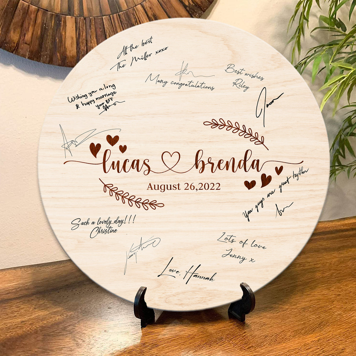Memate Wedding Guestbook Alternative, Wedding Guest Books Personalized Name Date, Wooden Wedding Sign Board for Signature, Custom Rustic Round Wooden Wedding Signs for Couples