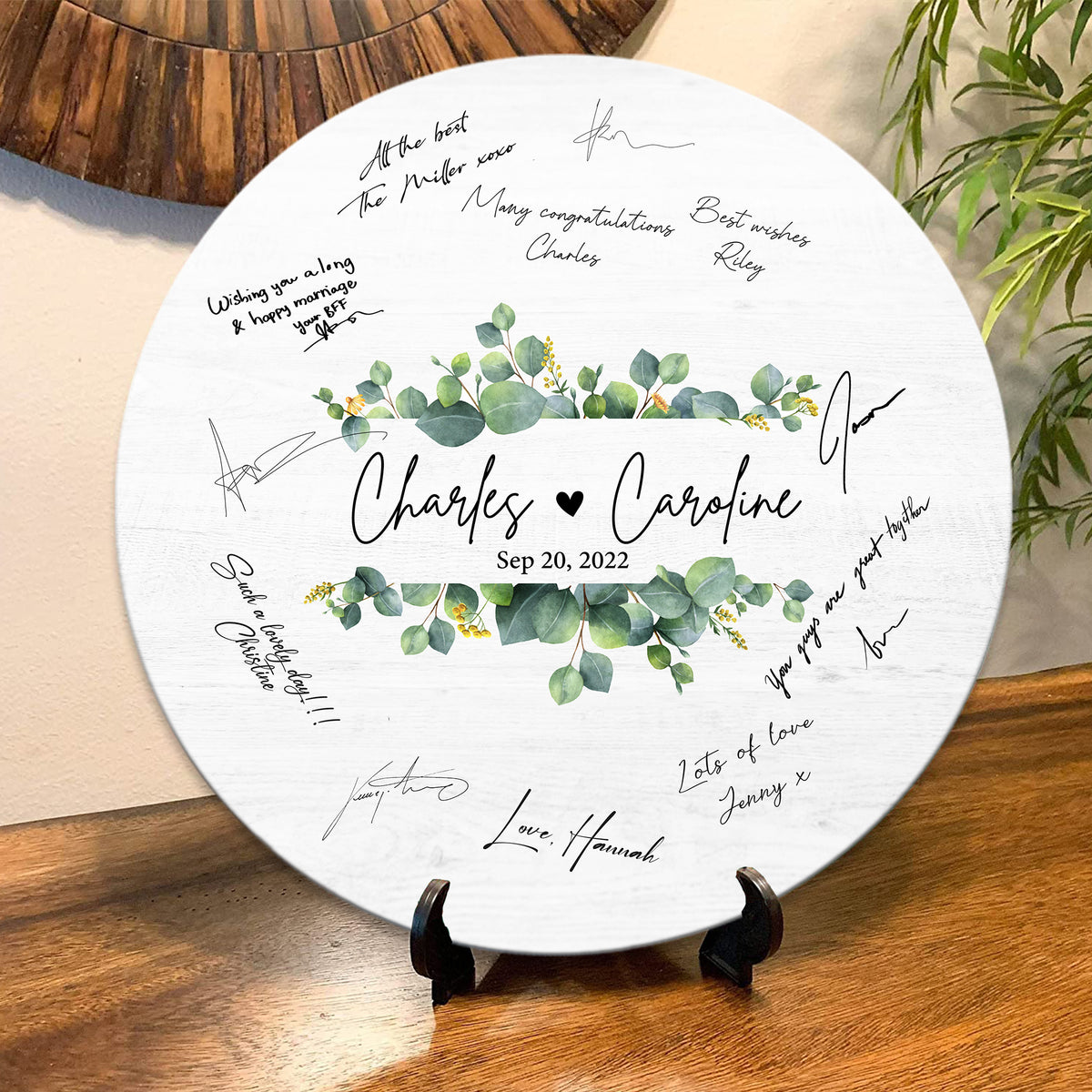 Memate Wedding Guestbook Alternative, Wedding Guest Books Personalized Name Date, Wooden Wedding Sign Board for Signature, Custom Rustic Round Wooden Wedding Signs