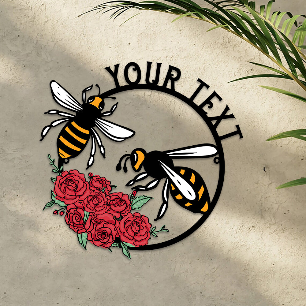 MeMate Personalized Metal Sign Bee, Custom Garden Metal Signs Outdoor Décor, 8" - 24" Garden Signs Metal, Bee Farm Sign, Bee Flowers Garden Signs to Personalize, Shed Shed Sign, Rustic Plaque