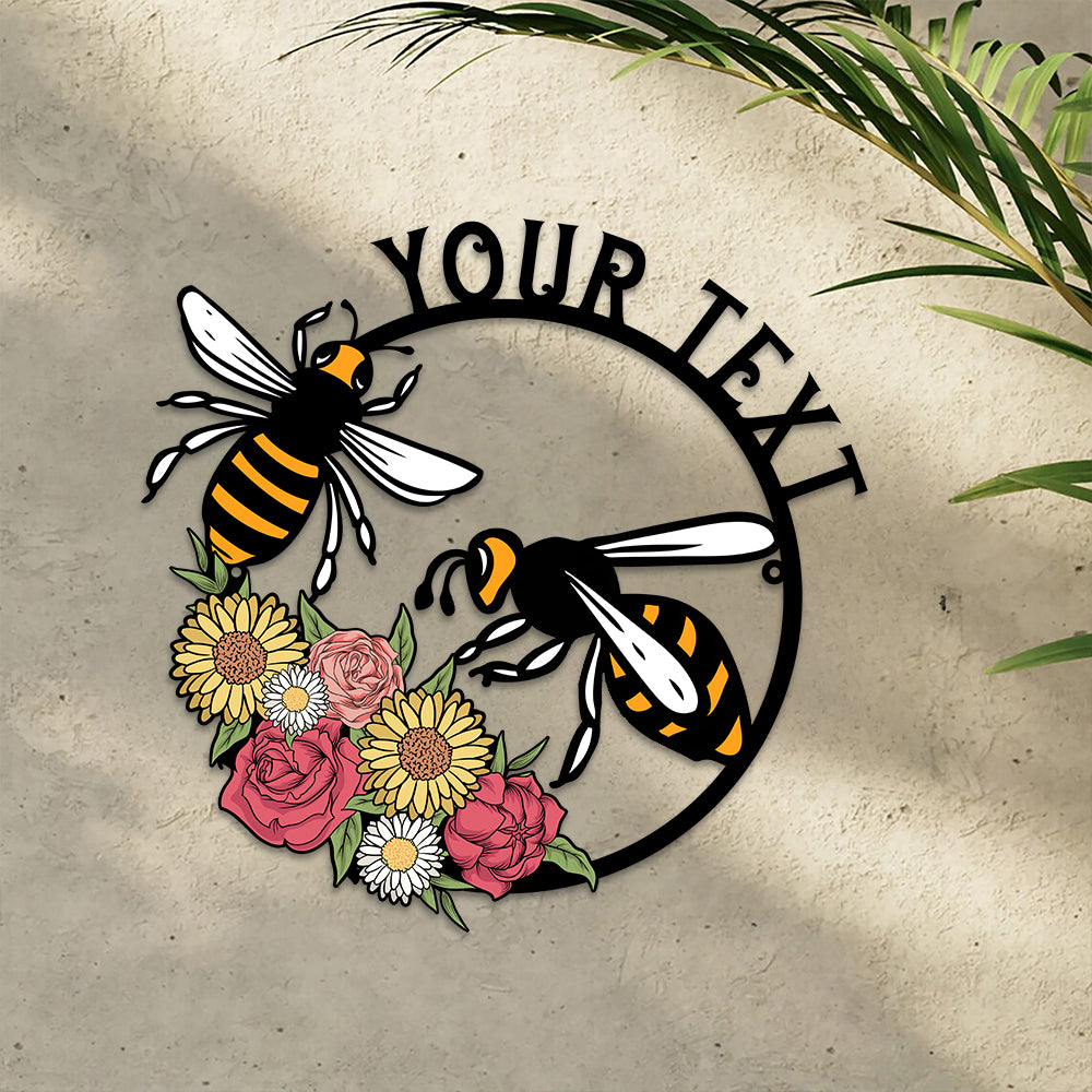 MeMate Personalized Metal Sign Bee, Custom Garden Metal Signs Outdoor Décor, 8" - 24" Garden Signs Metal, Bee Farm Sign, Bee Flowers Garden Signs to Personalize, Shed Shed Sign, Rustic Plaque