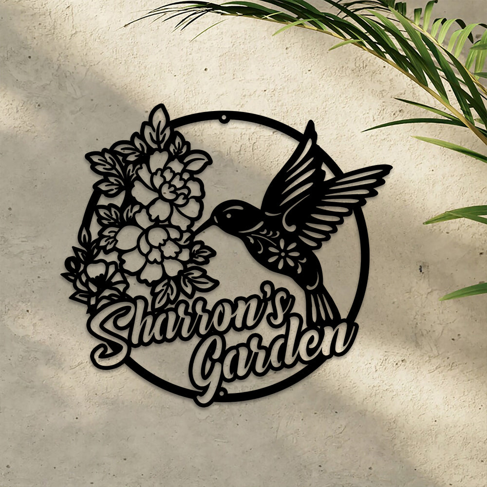 MeMate Personalized Metal Sign Hummingbird, Custom Garden Metal Signs Outdoor Décor, 8" - 24" Garden Signs Metal, HummingbirdSign, Hummingbird Flowers Garden Signs to Personalize, Shed Shed Sign